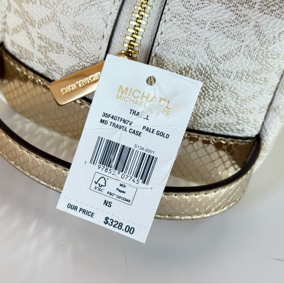 Michael Kors Jet Set Travel Cosmetic Case Travel Pouch MK Pale Gold Multi - Picture 13 of 13